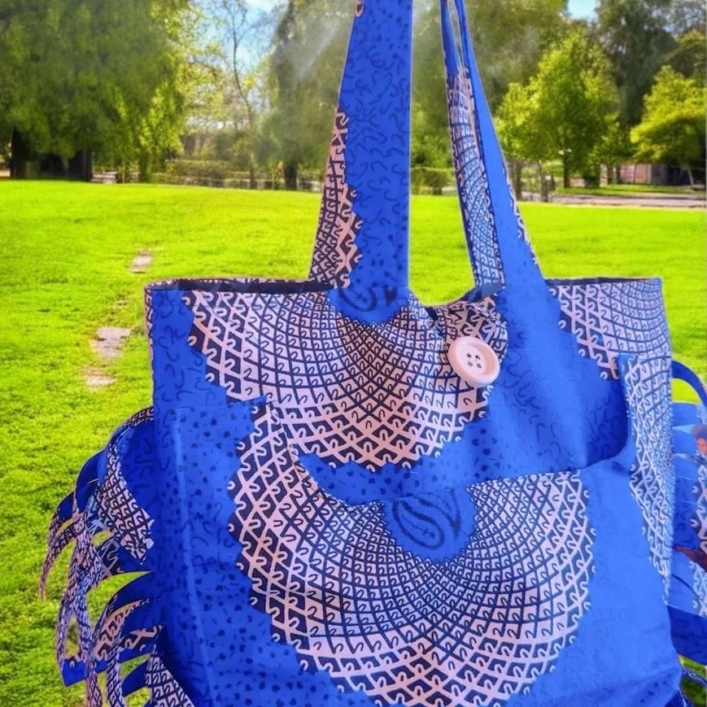 Royal Blue Bohemian Tote with Silver Detailing